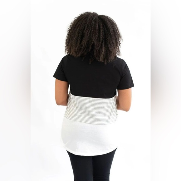 NWOT Black & White Striped Color Block Women's Maternity Nursing Top Sz XS - Picture 10 of 10